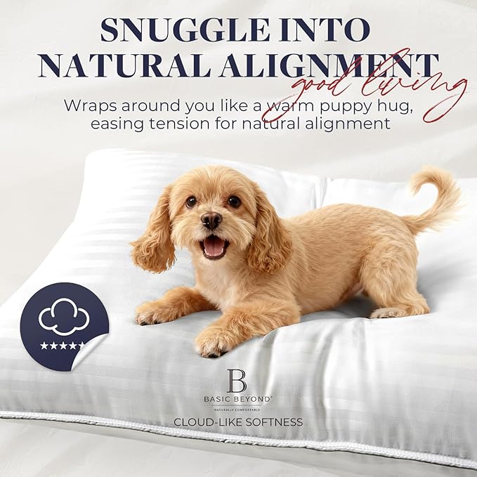 Basic Beyond King Size Bed Pillow - 2 Pack Hotel Collection Super Soft Down Alternative Pillow for Sleeping, 20x36 Inches