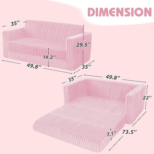 HABUTWAY Folding Sofa Bed, 2 in 1 Convertible Sleeper Chair with Armrest, Portable Fold Out Chair Bed, Comfy Floor Couch, Multi-Functional Lazy Sofa for Living Room Bedroom Dorm Home Office, Pink