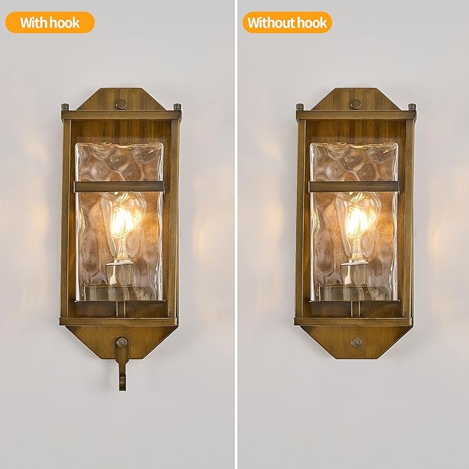 Vintage Gold Outdoor Wall Sconce,Waterproof Exterior Light Fixture with Glass Shades & E26 Sockets, Porch Wall Mount Lighting Brightens to Garage,Patio,Front Door