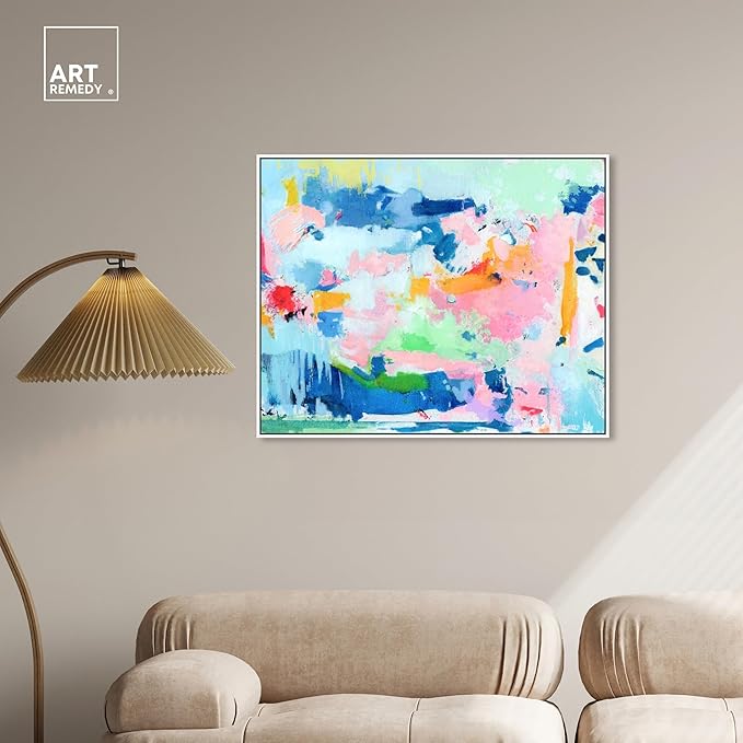 Art Remedy Peaceful Haven Canvas Bright Colorful Abstract Wall Art, White Frame, 36" x 30"