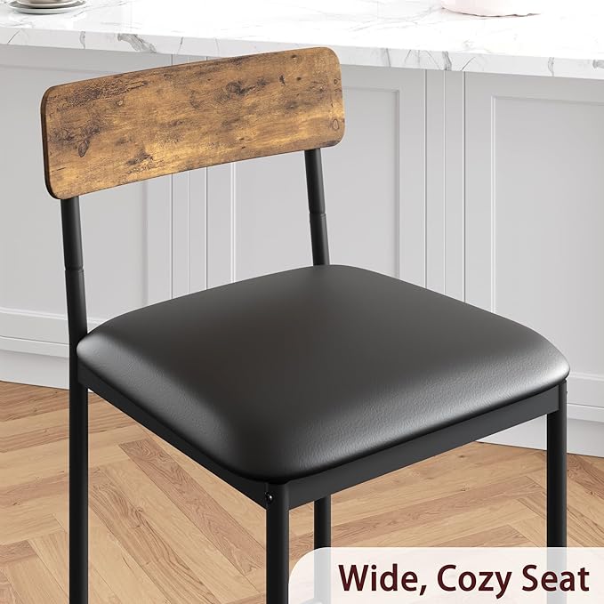 Amyove Bar Stools Set of 2, Upholstered Bar Chairs with Back, 25.5 Inches Kitchen Bar Stools with Footrest, Thick Cushion, Counter Height Barstools for Island, Counter Bar, Easy Assembly, Rustic Brown