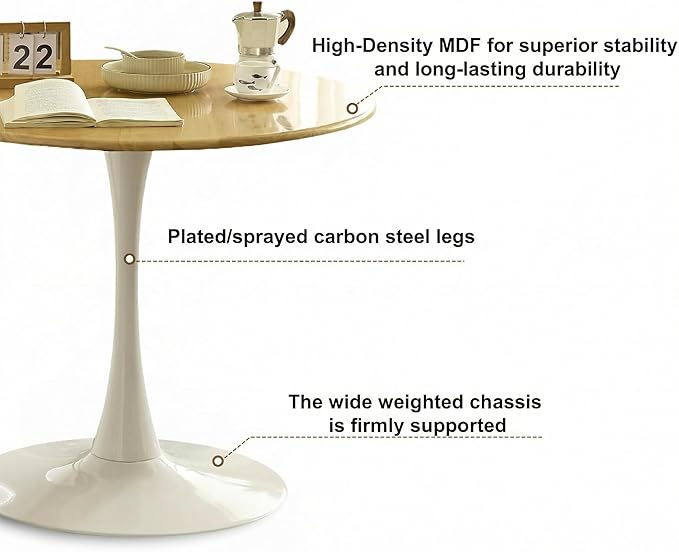 23.62" Small Round Dining Table for 2 – Durable & Well-Made Tulip Table with Sturdy Metal Frame, Compact 2-Seater Kitchen or Dining Room Table for Small Spaces, Apartments, Café, Restaurant, Office