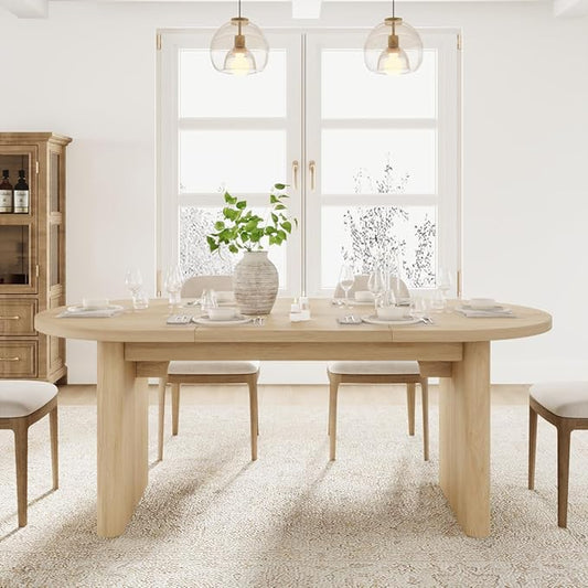 GarveeHome Oval Dining Table for 6-8 People, Long Large Kitchen Table with Thick Sturdy Wooden Base, Farmhouse Dining Room Table for for Kitchen, Living Room, Office (70.87" Long,Natural)