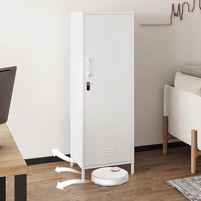 Metal Storage Cabinet, Steel File Locker with 3 Shelves 59.06-inch high for School, Living Room, Bedroom, Office (White, H59.06'')