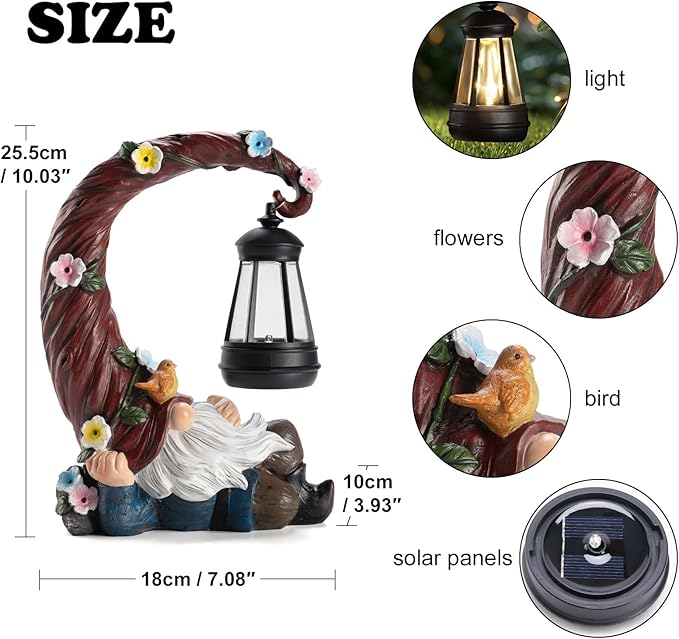 Garden Gnomes Outdoor Statue with Solar Light, Waterproof Resin Gnome Decor, Funny Garden Sculptures for Patio Lawn Yard, Mom Gifts for Mother’s Day Housewarming