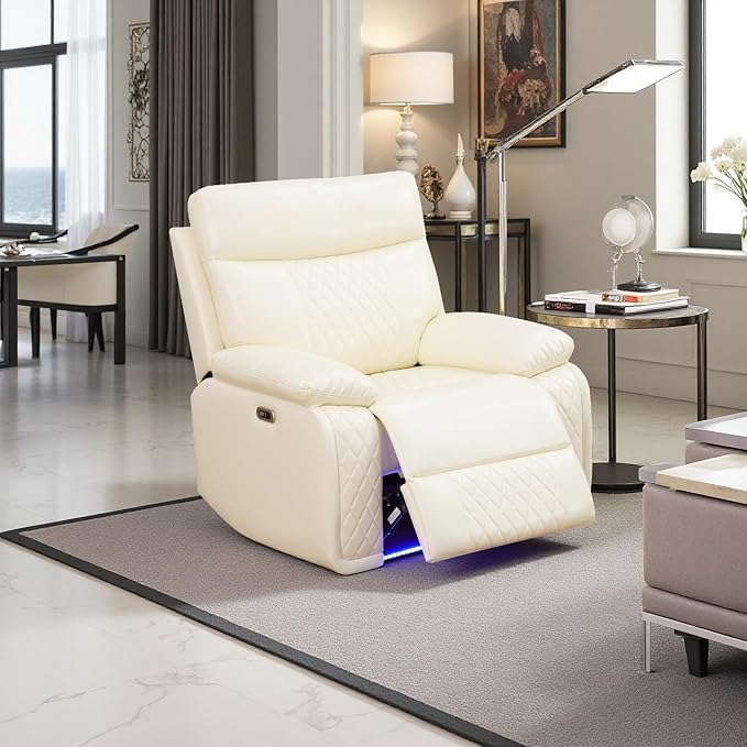 A Ainehome Power Theater Recliner Chair, Electric Leather Reclining Sofa Couch Chairs for RV, Single Recliner for Living Room, Reclining Chair with Arm Storage, Bedroom, Lounge, Office