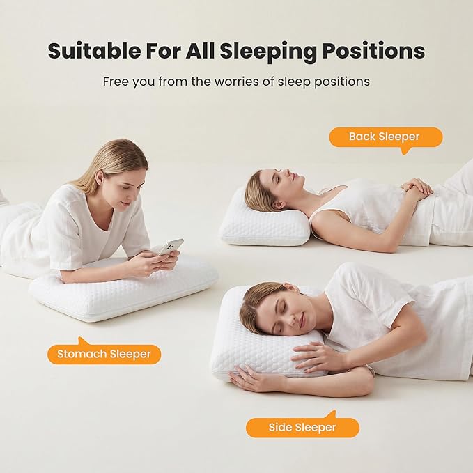NEWBULIG Cooling Gel Memory Foam Pillow for Neck Pain Relief - Breathable Mesh with Washable Cover Standard Size Bed Pillows for Side & Back Sleepers, CertiPUR-US & Oeko-TEX Certified, 1 PCS, White