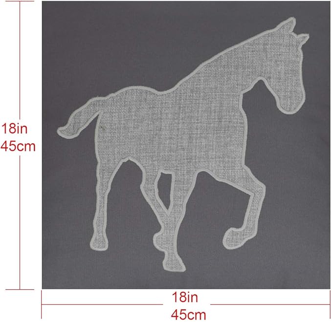 Horse Pillow Case Decorative Cotton Linen Embroidered Cushions Covers 18x18 Inches (Grey) …