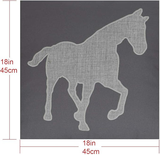 Horse Pillow Case Decorative Cotton Linen Embroidered Cushions Covers 18x18 Inches (Grey) …