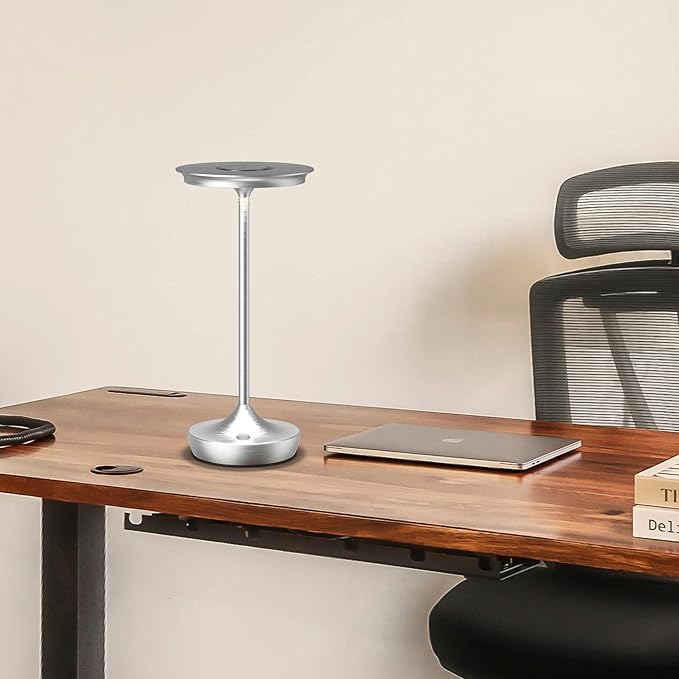 YHT Cordless Table Lamps Rechargeable, 6000mAh Battery Operated Portable LED Waterproof Lamp, 3 Color Stepless Dimming Light with Memory Function for Outdoor Dinning Patio Restaurant (Sliver 1Pack)