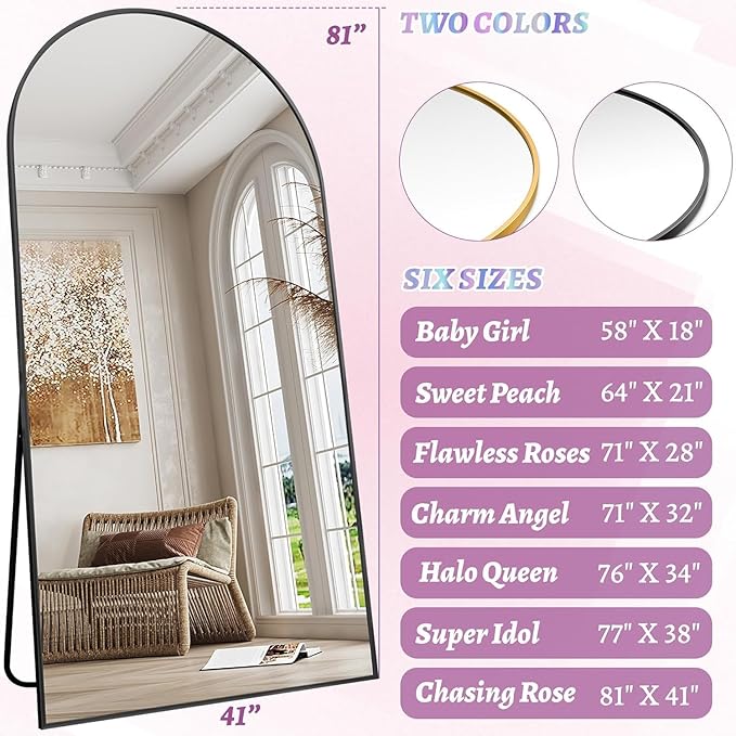 Floor Mirror, 41"×81" Full Length Mirror with Stand for Bedroom Living Room, Black