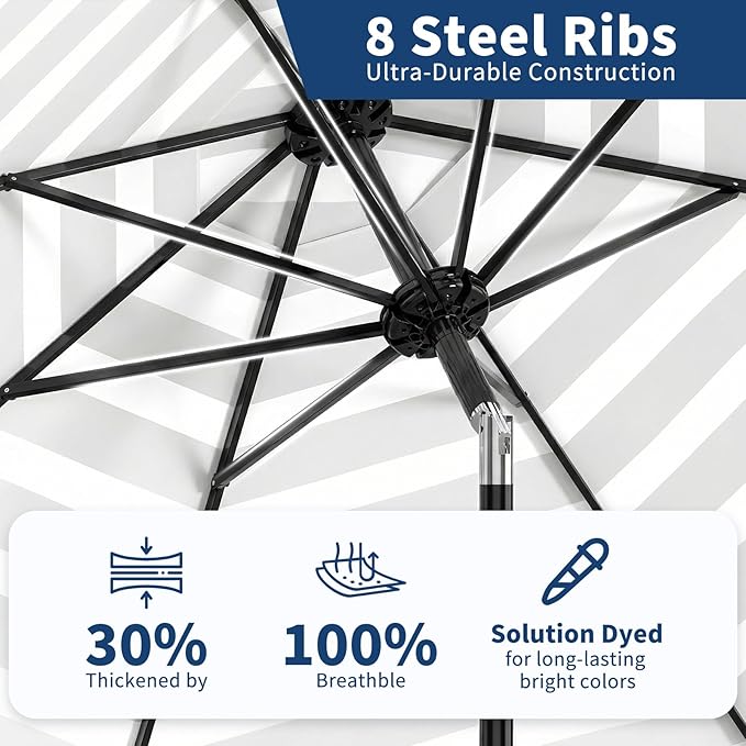 Garvee 10FT Patio Umbrella - Outdoor Table Umbrella with Crank Lift & Push Button Tilt - Market Umbrella 8 Sturdy Ribs UV Protection for Pool, Deck, Yard, Garden