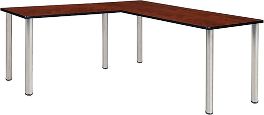 Regency Kee 60 x 66 in. Corner L Shaped Desk- Cherry Top, Chrome Legs