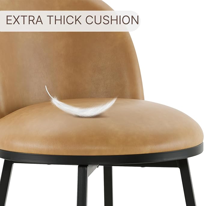 Swivel Bar Stools Set of 3, 26" H Upholstered Faux Leather Barstools with Backs,Counter Height Stools with Metal Legs for Kitchen Island,Brown,1 Box