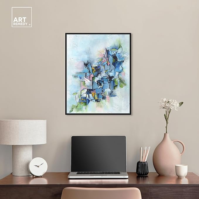 Art Remedy Poesy Canvas Modern Blue Abstract Wall Art, Black Frame, 20" x 24"