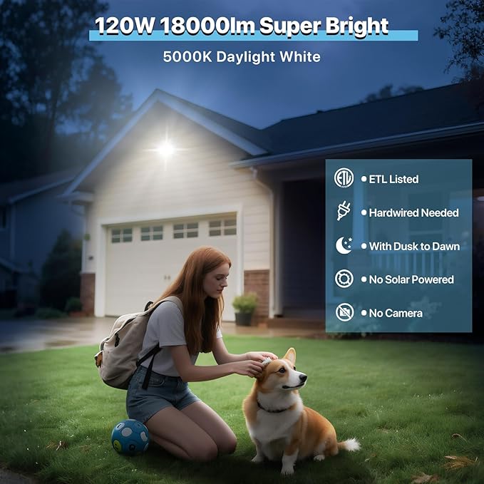 LED Wall Pack 120W: 18000lm 5000k LED Wall Packs Outside Lighting - Glass Lens Security Flood Light with Photocell Sensor for Parking Lots Building Warehouse Barn 2Pack ETL Listed