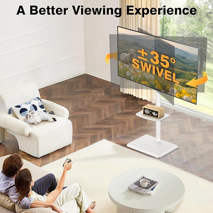 TVON Floor TV Stand with Mount for Most 32-60 Inch Flat/Curved TVs up to 88 lbs, Height Adjustable TV Mount Stand with Wood Base, Swivel TV Stand for Bedroom, Corner & Living Room, Max VESA 400x400mm