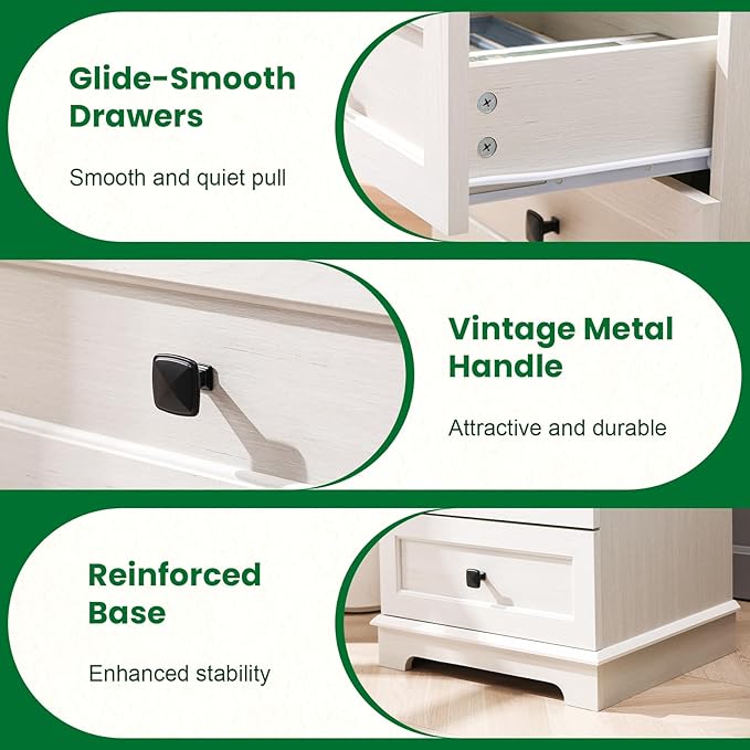 20-Inch Wide Modern Nightstand with Charging Station & Outlets, Bedside Table with 2 Drawers and Open Shelf, Sleek Design End Table for Bedroom and Office, White (Single Piece)