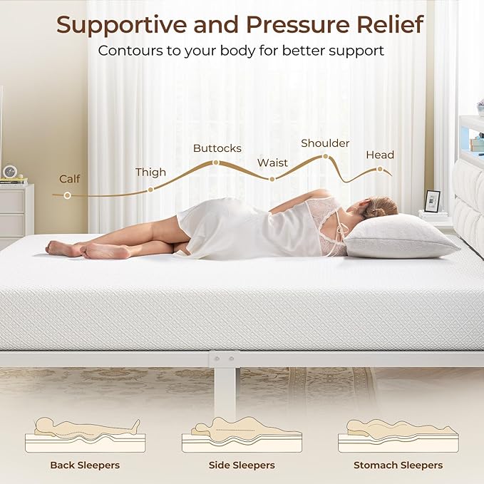 Seventable Bed Frame Twin Size with Charging Station, LED Bed with Upholstered Storage Headboard - 6 Inch Gel Memory Foam Mattress, Fiberglass Free, Breathable & Pressure Relief