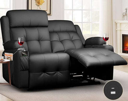 Loveseat Recliner, Oversized Reclining Loveseat, Pebble Texture Reclining Sofa With USB/Type C & Storage & Cup Holders, Recliner Couch, RV Wall Hugger Recliners Loveseat Clearance for Living Room & RV