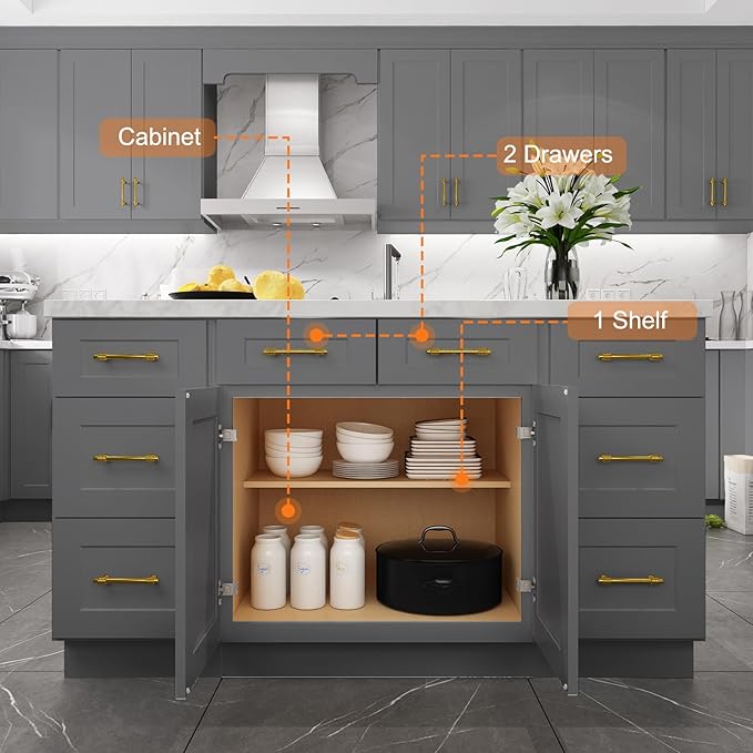 LOVMOR Kitchen Base Cabinets, Sideboard Storage Cabinet, Entryway Cabinet with 2-Drawers & Adjustable Shelf, 42" W X 24" D X 34-1/2"H