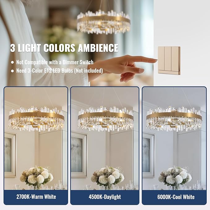 Gold Crystal Chandelier for Dining Room, 16-Light Modern Chandelier, 31.5-inch K9 Crystal Raindrop Ceiling Light, Luxury Flush Mount Light Fixture for Kitchen Living Room Entryway Bedroom