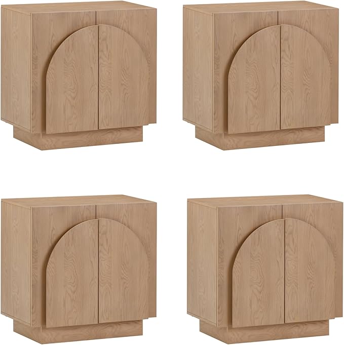 Nathan James Iris Mid-Century Modern Credenza, Brown TV Stand, Living Room Wood Storage Cabinet with Arched Cabinet Doors, Raw Oak, Set of 4