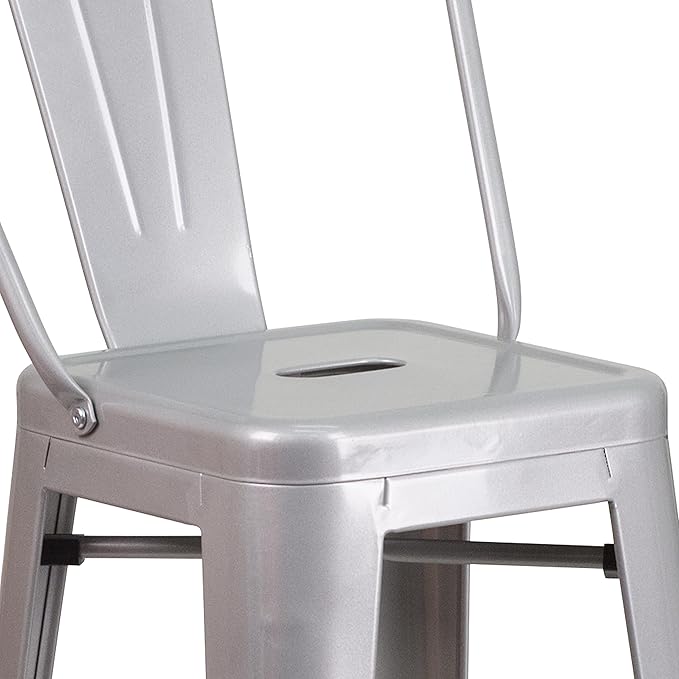 Flash Furniture Lily Commercial Grade 4 Pack 30" High Silver Metal Indoor-Outdoor Barstool with Removable Back
