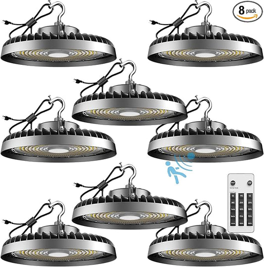 Lightdot 150W Smart LED High Bay Shop Light 5000K 22500LM (Eqv. to 600W HPS/MH) ETL Listed LED High Bay Light, 5000K AC100-277V Commercial UFO Lights with US Plug -8Pack 5Yrs Warranty