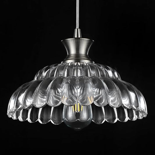 Modern Glass Pendant Lights Kitchen Island, 11.8" Glass Light Fixtures Brushed Chrome Flower Vintage Lighting Glass Ceiling Chandelier for Dining Living Room Restaurant Bedroom Foyer Entryway
