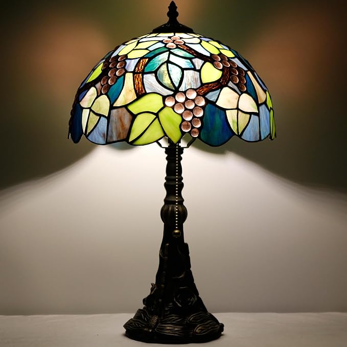 Tiffany Table Lamp Stained Glass Lamp 12X12X19 Inch Antique Reading Light (Amber Grape)