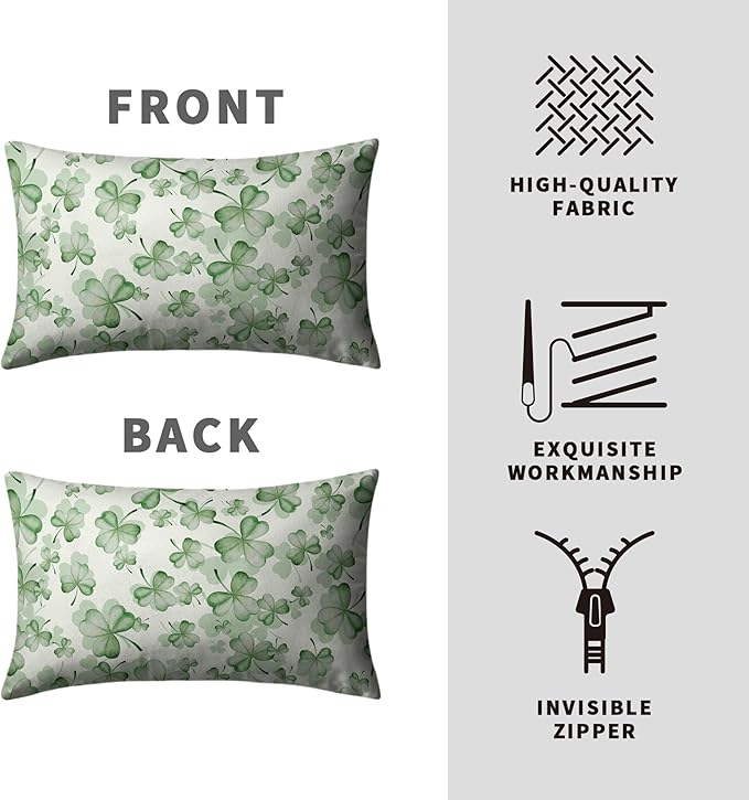 Spring Summer Green Flower Clover Lumbar Pillow Cases St Patricks Pillow Covers 12x20 Set of 2 Lucky Charm Throw Pillow Covers St Patricks Home Decor for Couch Bed Sofa