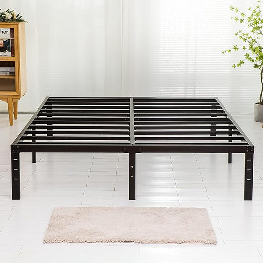 Queen Size Bed Frame 18 inch Tall, 3500lbs Heavy Duty Metal Platform with Steel Slats Support, No Box Spring Needed, 18-inch Bedframe with Ample Storage, Sturdy and Noise-Free, Black