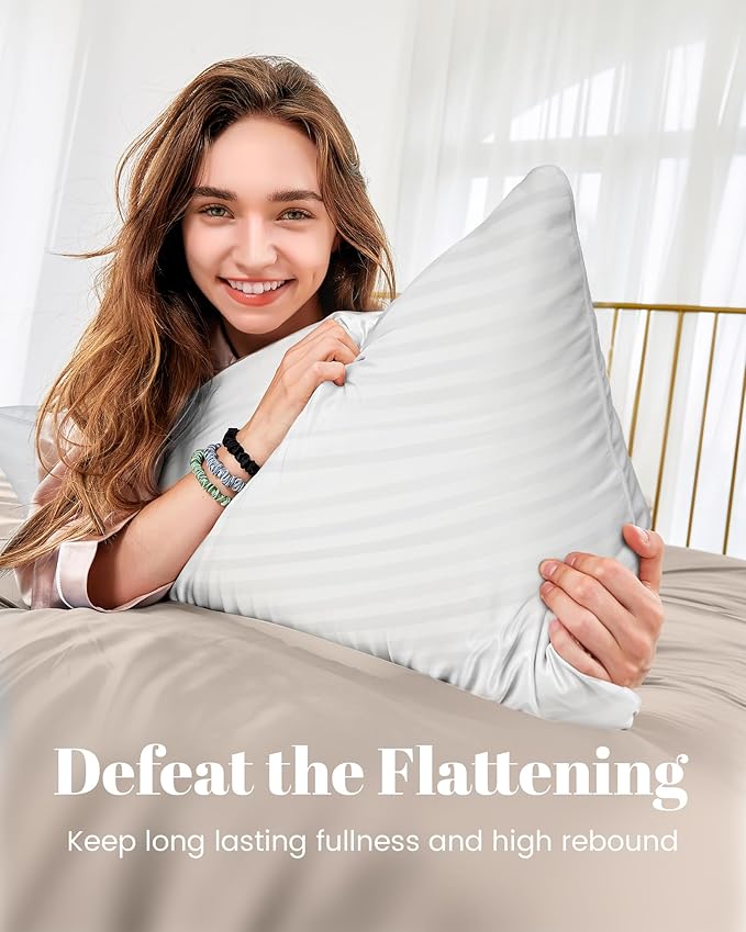Qnoon Hotel Collection Bed Pillows for Sleeping, Bed Pillows Queen Size Set Of 2,Gusseted Pillow for Back, Stomach or Side Sleepers