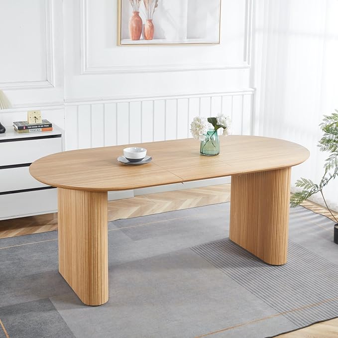 Ball & Cast 59.06"-90.55" Extendable Dining Table for 4-6,Modern Kitchen Oval Dinner Table with Removable Leaves Space Saving,Dining Room Table with Wood Strip Base for Kitchen Living Room,Oak