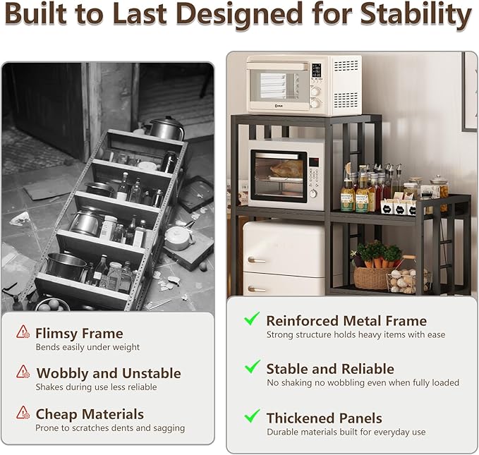 6-Tier Adjustable Mini Fridge Cabinet With Power Outlet,Kitchen Bakers Rack With storage,Mini Fridge And Microwave Stand,Coffee Bar, Free Standing Shelf for Kitchen, Home Office,Balcony,Black