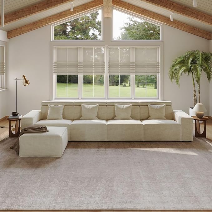 145" Power Sofa,Modular Sectional Couches for Living Room,Modern Large Sofa with Recliners,Comfy Velvet Cloud Couch with Deep Seat with 1 Ottoman,Pet Friendly,Free Combination for Home(Beige)