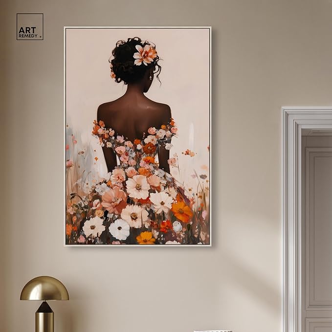 Autumn Bloom Dress Canvas Print Fashion Wall Decor by Art Remedy, Silver Frame, 30 x 45