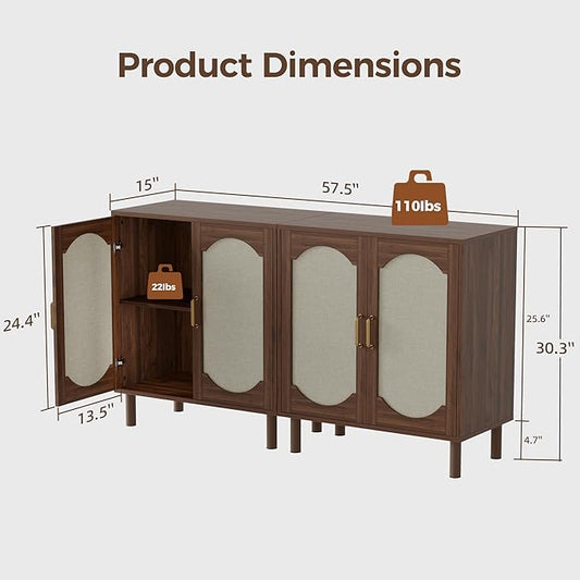 Buffet Cabinet with Storage, Imitation Fabric Arched Sideboard with Adjustable Shelves, Coffee Bar Cabinet for Kitchen, Living Room, Hallway, Entryway, Walnut, 2 PCS