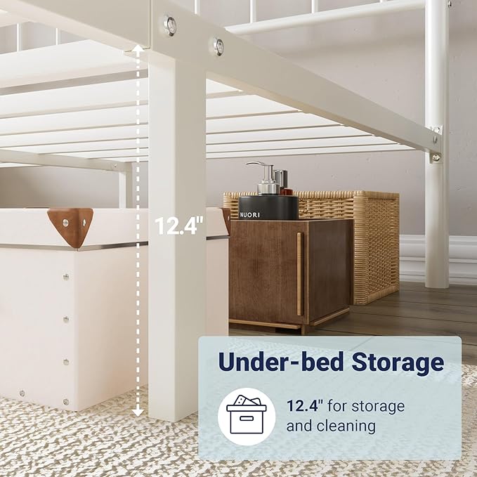 Allewie 14 Inches King Size Metal Platform Bed Frame with Victorian Style Curved Iron-Art Headboard/Footboard, Metal Slats Support, Easy Assembly, Under Bed Storage, No Box Spring Required, White