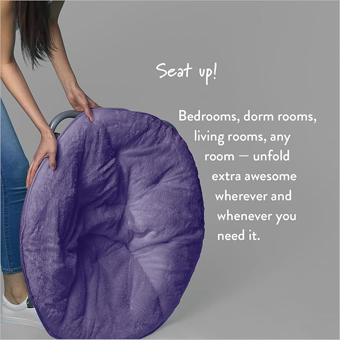 Urban Lifestyle Faux Fur Saucer Chair,Purple/Silver, 22" D x 32" W x 29" H, Cozy Foldable Accent Chair for Teens, Kids, Dorms & Bedrooms