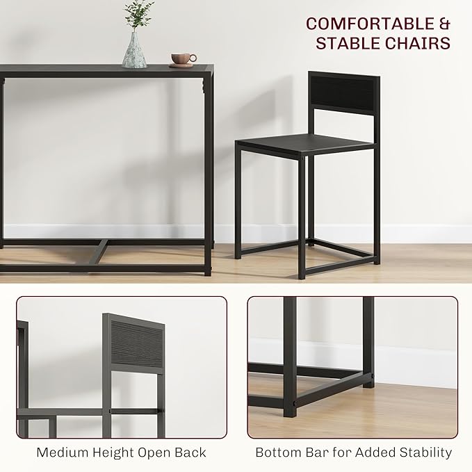 HOMCOM 3-Piece Industrial Dining Table Set for 2, Kitchen Table and Chairs, Dining Room Sets for Small Spaces, Black