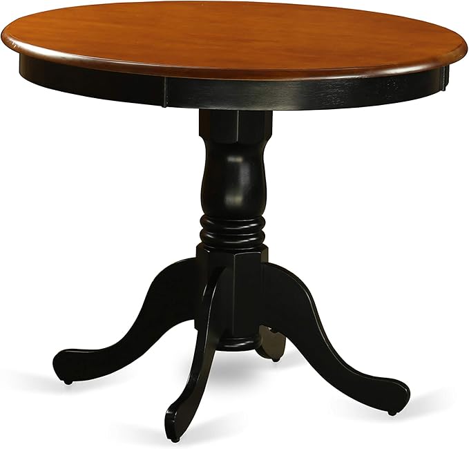 East West Furniture ANNO3-BCH-W 3 Piece Kitchen Table & Chairs Set Contains a Round Dining Room Table with Pedestal and 2 Solid Wood Seat Chairs, 36x36 Inch, Black & Cherry