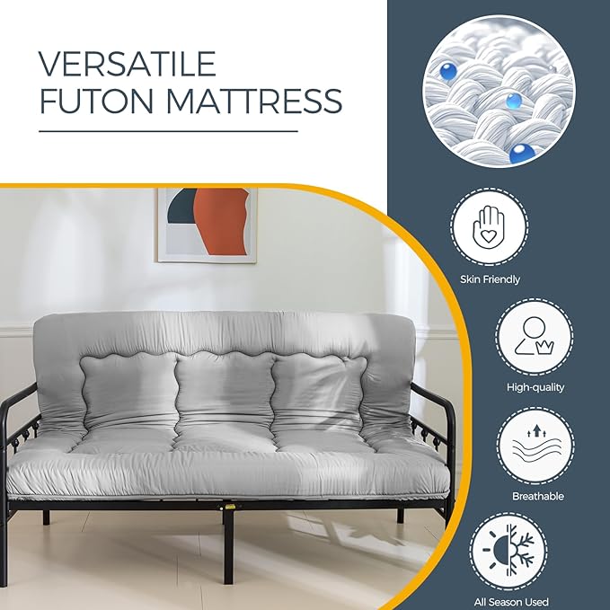 MAXYOYO 6" Thick Japanese Floor Mattress Futon Mattress, Foldable Tatami Pad for Adults, Roll Up Floor Bed for Guest Room Bedroom RV, Grey, Full