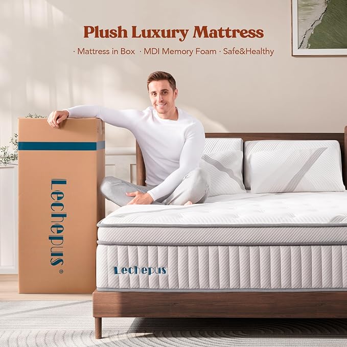 TwinXL Mattress, Lechepus 14Inch Medium Plush TwinXL Size Mattress in Box, Hybrid with Memory Foam & 7-Zone Individual Pocket Spring, Supportive & Pressure Relief, 39"*80"