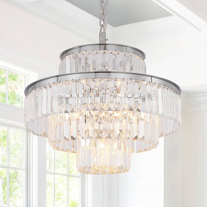 Chrome Crystal Chandelier Lights 20 Inch Luxurious Chandeliers Hanging Pendant Light Fixture for Dining Rooms Living Rooms Entryway 7-Lights