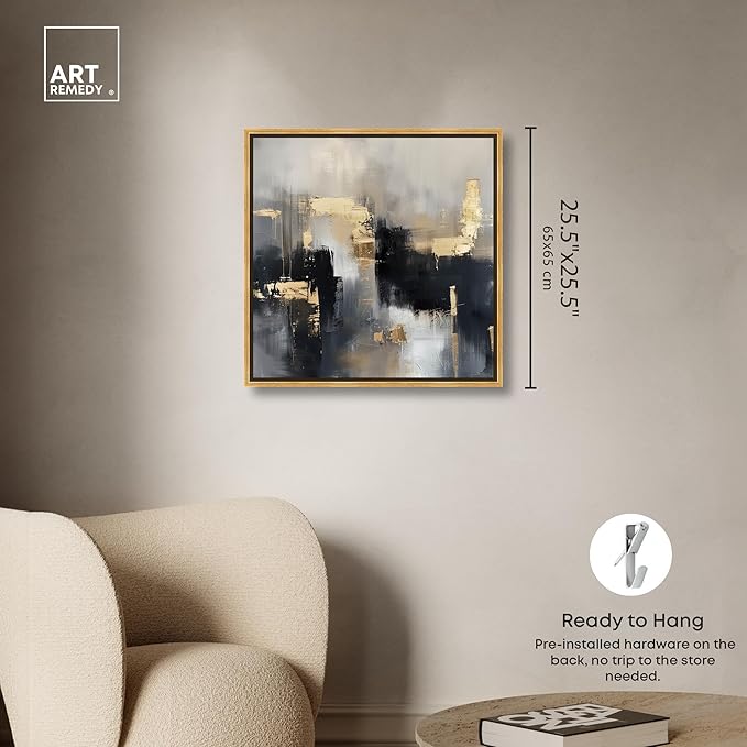 Art Remedy Daring Canvas Colorful Abstract Wall Art, Gold Frame, 24" x 24"