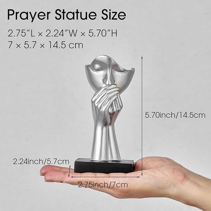3 Pcs Silver Decor Prayer Statues, Modern Prayer of Peace Figurines Shelf Decor Accents, Abstract Art Sculpture Home Decorations for Living Room Bedroom Office Bookshelf Coffee Table, Gifts for Women