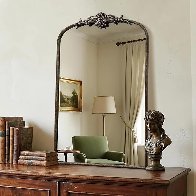 Besdomus Antique Large Arched Mirror: 24"x36" Arch Black Vintage Wall Mounted Mirror - Traditional Ornate Home Decor for Entryway/Fireplace/Bathroom/Bedroom - Idea for Young Couples
