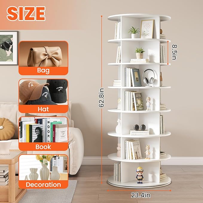 7 Tier Rotating Shoe Rack Corner Organizer 360°Rotating Shoe Rack Tower Spinning Shoe Rack Tower for Bedroom Entryway Closet Holds 28-32 Pairs of Shoes Handbags Hats Display Decor